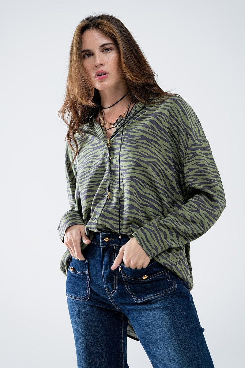 Q2 Women's Blouse Zebra Printed  Shirt In Green