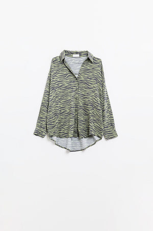 Q2 Women's Blouse Zebra Printed  Shirt In Green