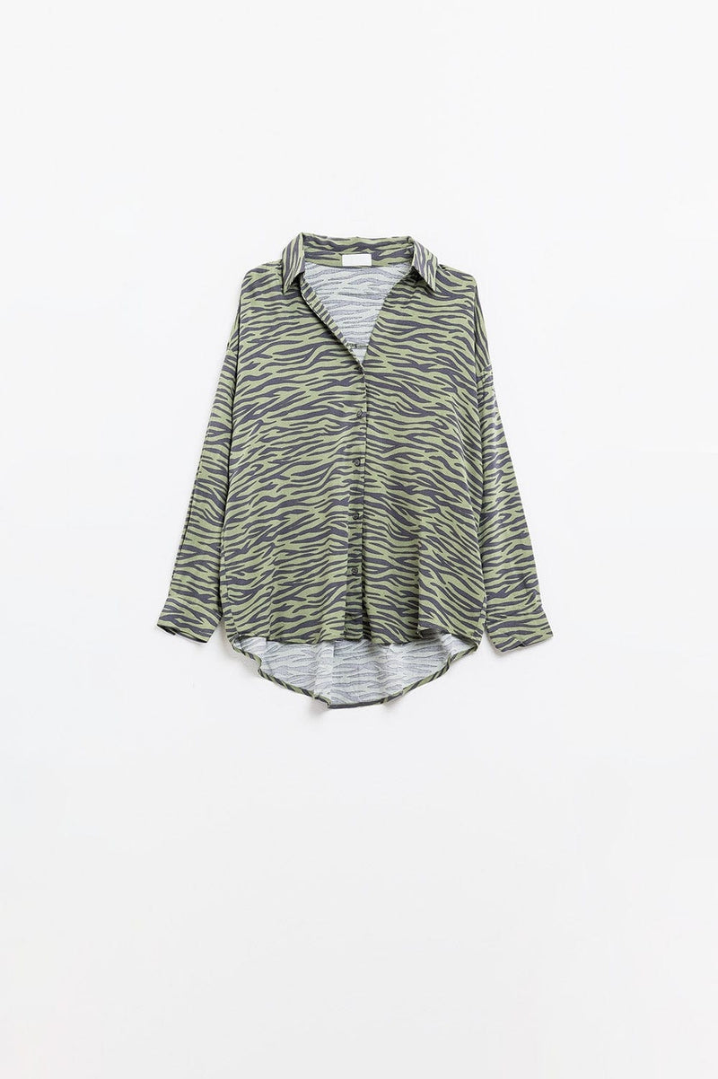 Q2 Women's Blouse Zebra Printed  Shirt In Green