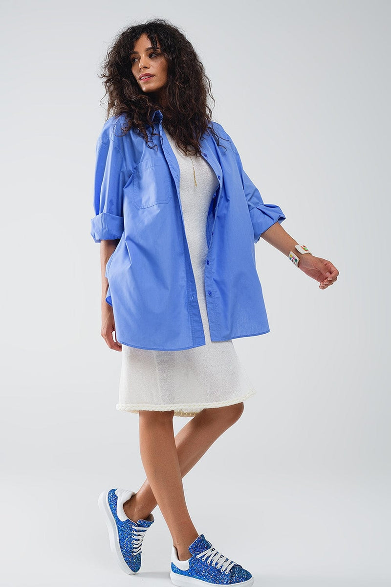 Q2 Women's Blouses Super Oversized High Low Shirt In Blue