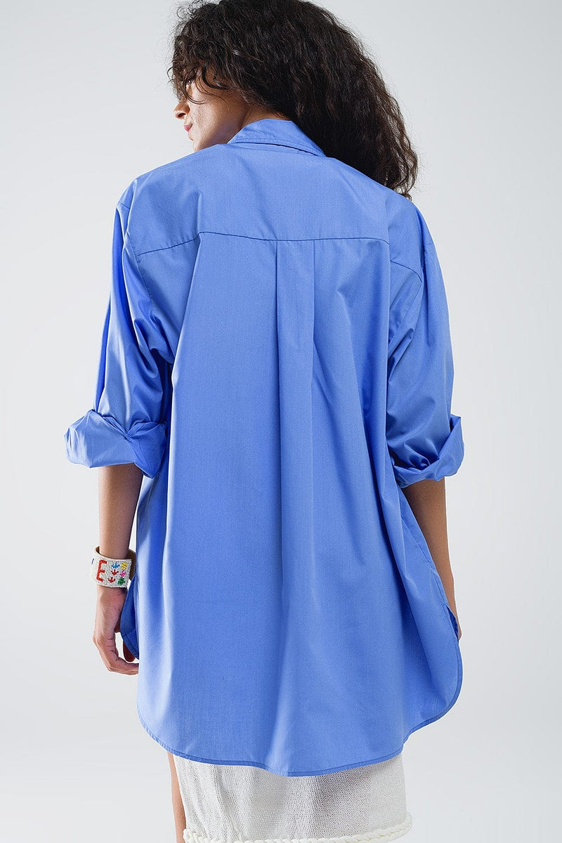 Q2 Women's Blouses Super Oversized High Low Shirt In Blue