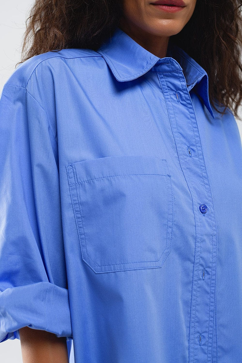 Q2 Women's Blouses Super Oversized High Low Shirt In Blue