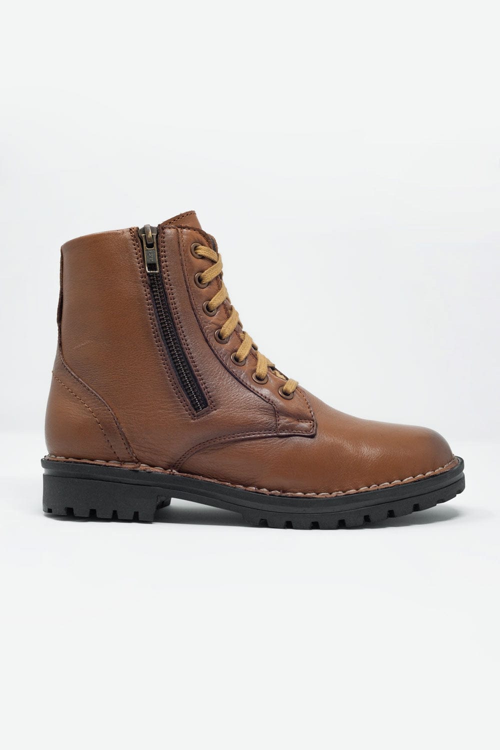 Q2 Women's Boots Chunky Military Boots in Brown