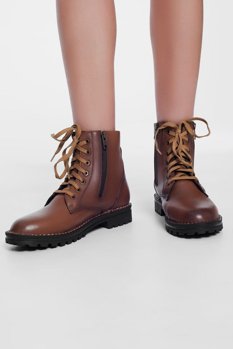 Q2 Women's Boots Chunky Military Boots in Brown