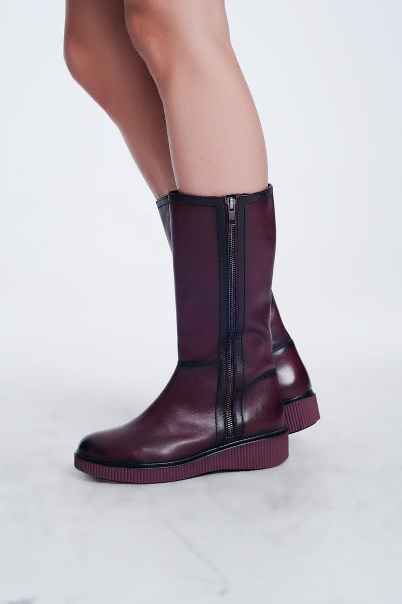 Q2 Women's Boots Chunky zip boots in Maroon