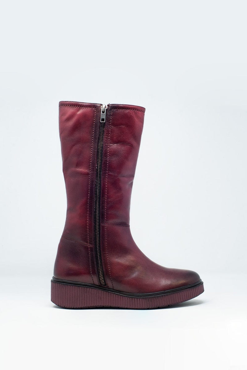 Q2 Women's Boots Chunky zip boots in Maroon