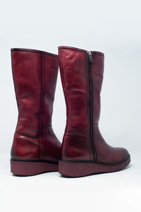 Q2 Women's Boots Chunky zip boots in Maroon