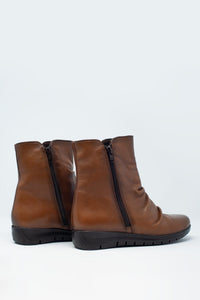 Q2 Women's Boots Low Brown Boots with Zipper and Round Nose