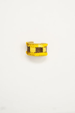 Q2 Women's Bracelet One Size / Yellow Yellow And Brown Thick Open Bracelet Wtih Yellow Bead Accents