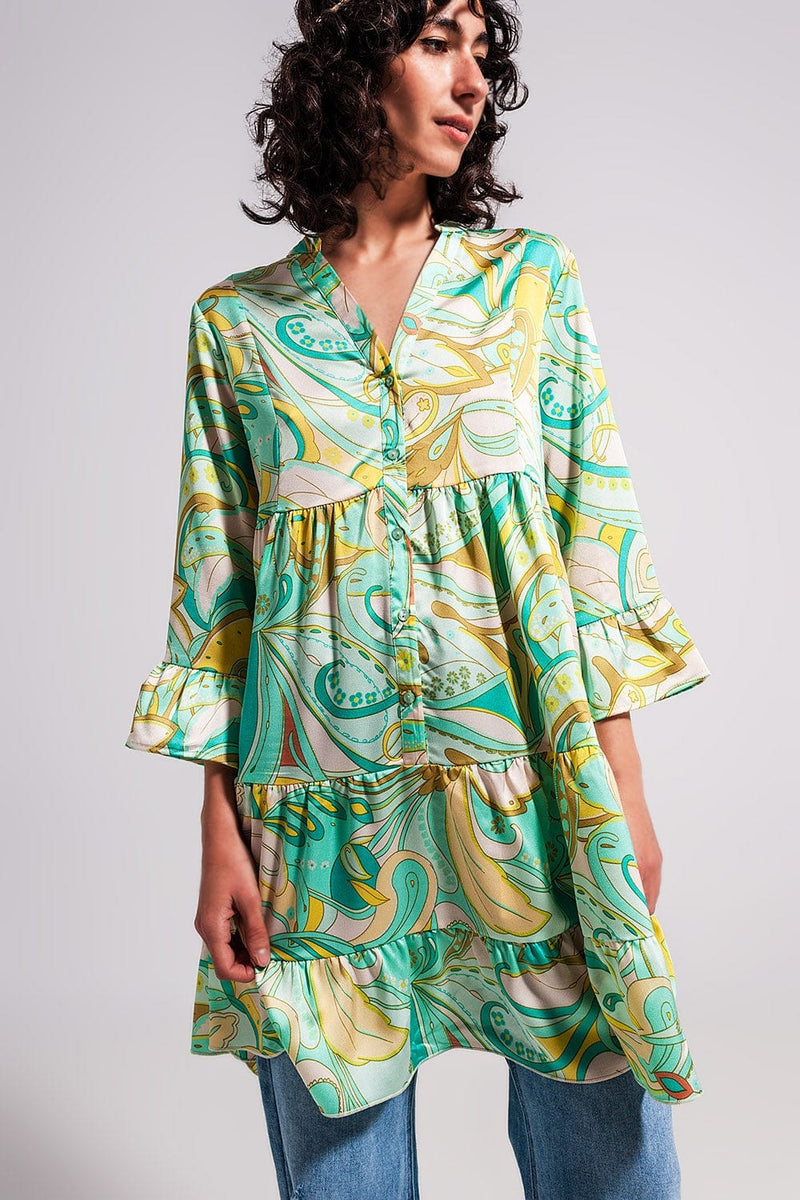 Q2 Women's Dress 3/4 Sleeve Mini Dress in Green
