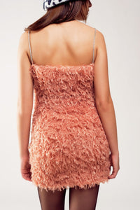 Q2 Women's Dress All Over Faux Feather Sleeveless Mini Dress in Pink