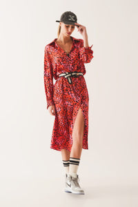 Q2 Women's Dress Animal Print Shirt Dress in Fuchsia