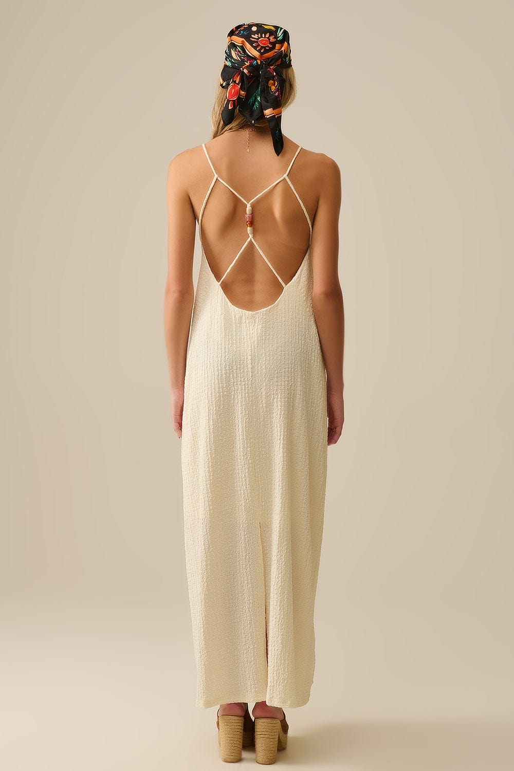 Q2 Women's Dress Beaded Back Strap Maxi Dress In Cream