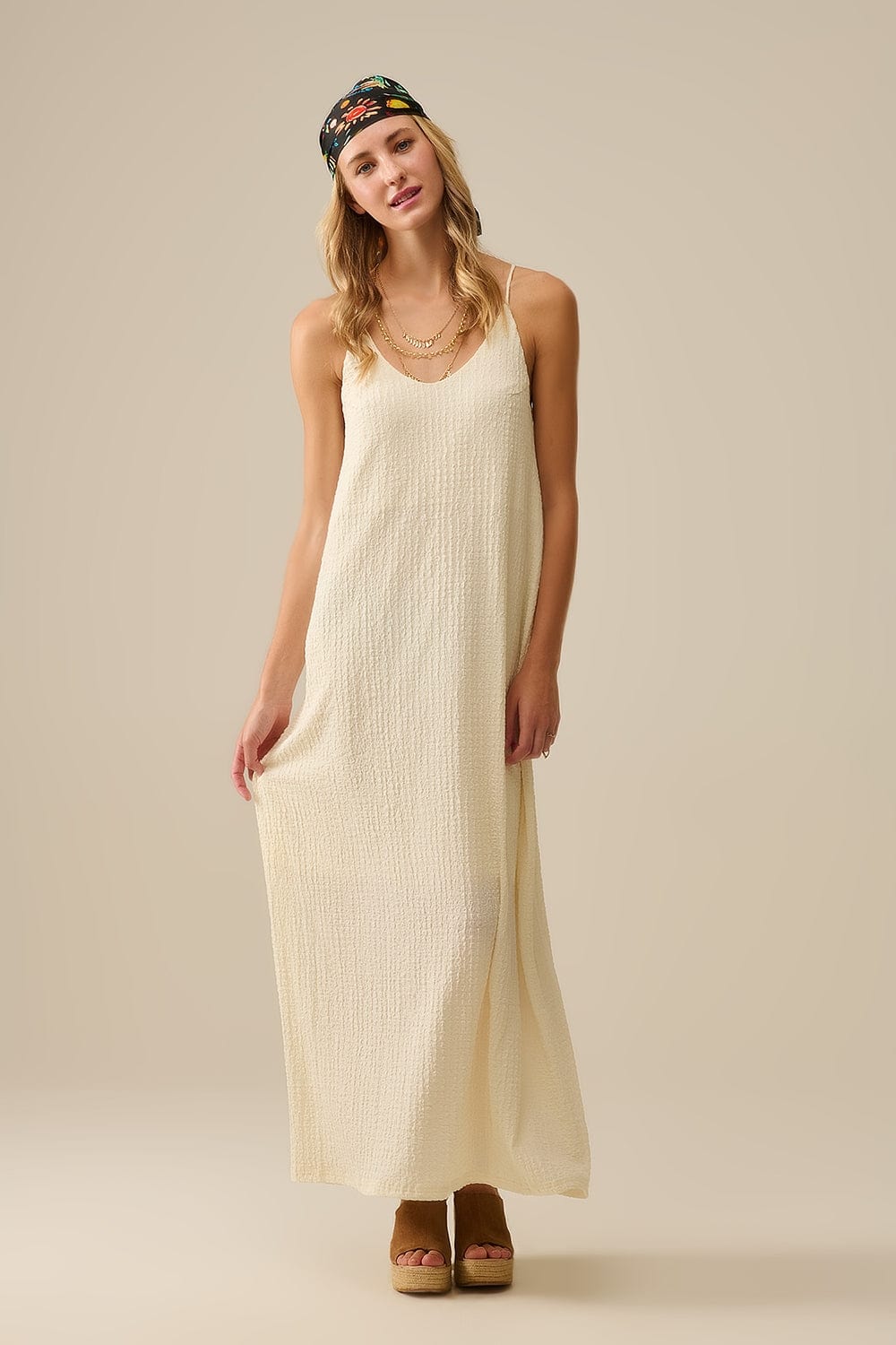 Q2 Women's Dress Beaded Back Strap Maxi Dress In Cream