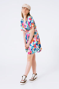 Q2 Women's Dress Belted Soft Satin Dress With Flower Print