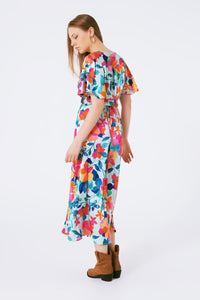 Q2 Women's Dress Belted Soft Satin Maxi Dress With Flower Print