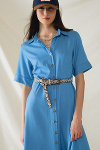 Q2 Women's Dress Blue Maxi Shirt Dress With Polo Collar