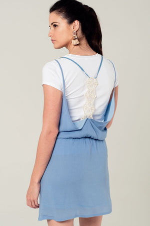 Q2 Women's Dress Blue mini dress with back crochet detail