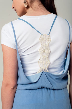 Q2 Women's Dress Blue mini dress with back crochet detail