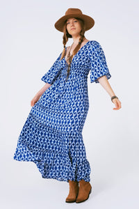 Q2 Women's Dress Boho Print Maxi Dress C\Crossed On The Back