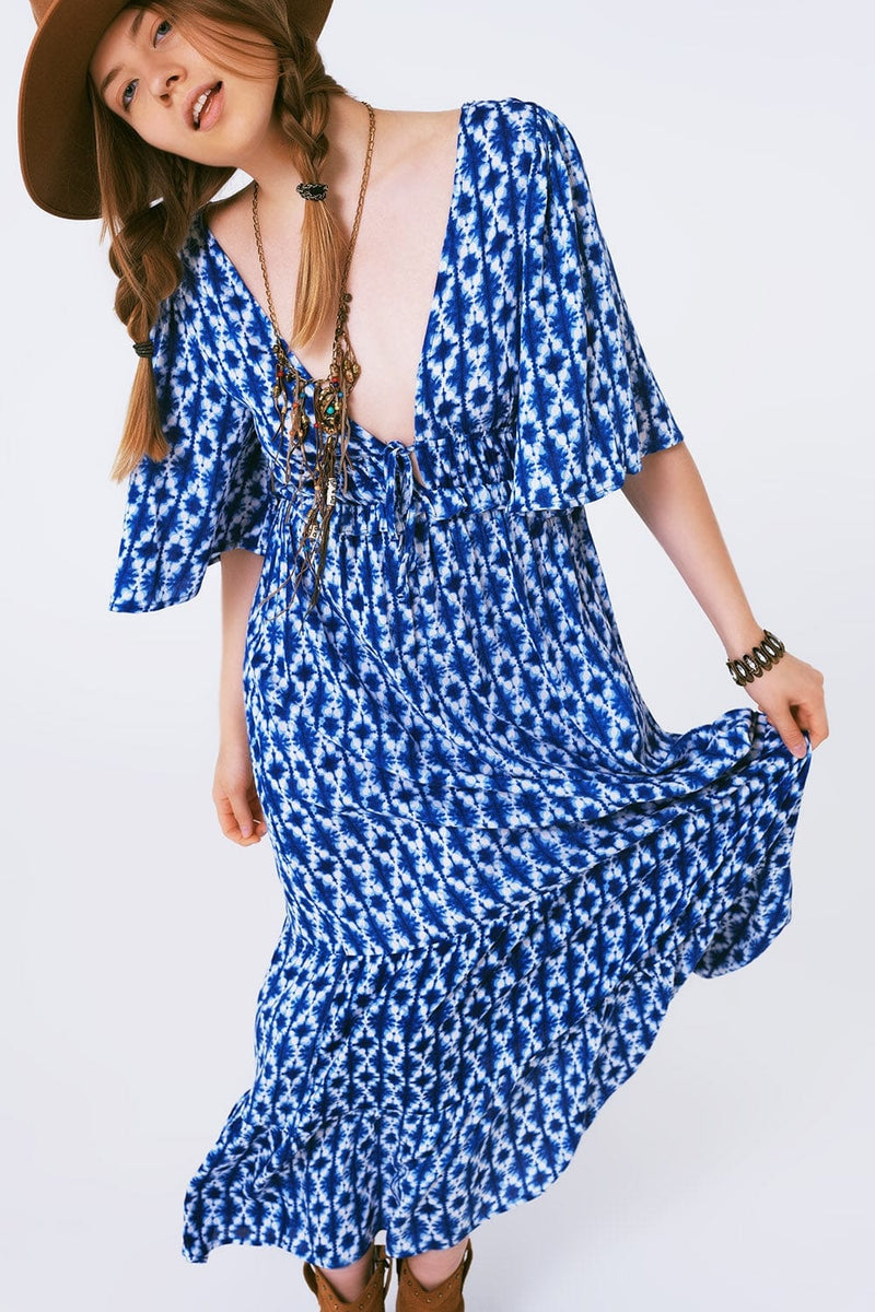 Q2 Women's Dress Boho Print Maxi Dress C\Crossed On The Back