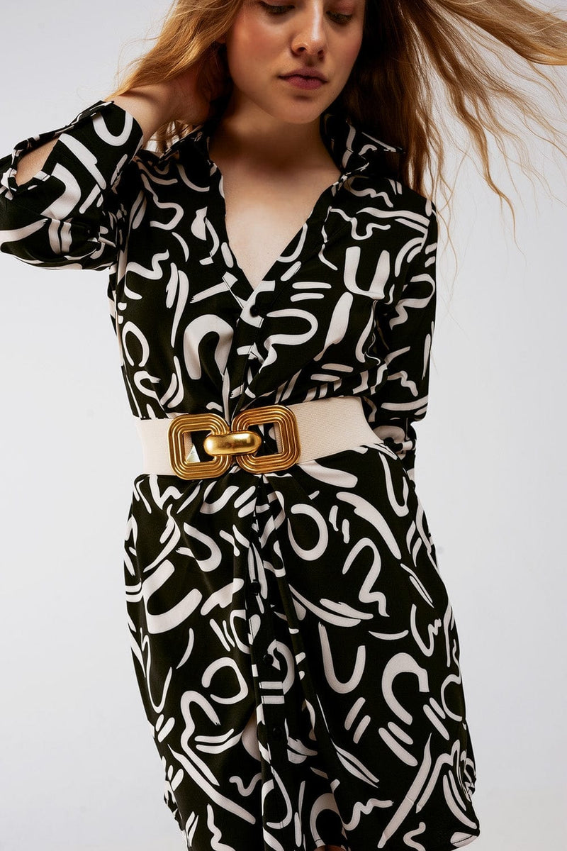 Q2 Women's Dress Button Front Mini Shirt Dress in Black