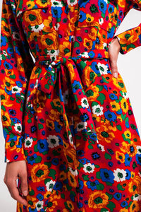 Q2 Women's Dress Button Through Maxi Shirt Dress in Bloom Print