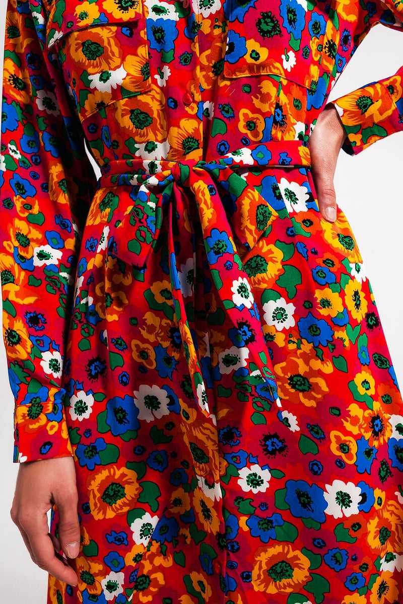 Q2 Women's Dress Button Through Maxi Shirt Dress in Bloom Print