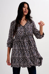 Q2 Women's Dress Button Through Mini Dress in Brown Floral