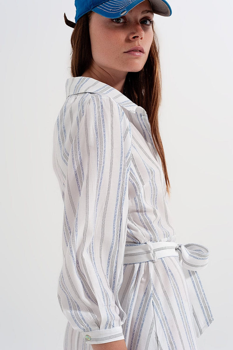 Q2 Women's Dress Button Through Smock Midi Dress in Stripe