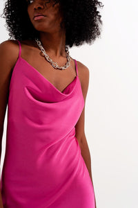 Q2 Women's Dress Cami Midi Slip Dress in High Shine Satin in Fuchsia