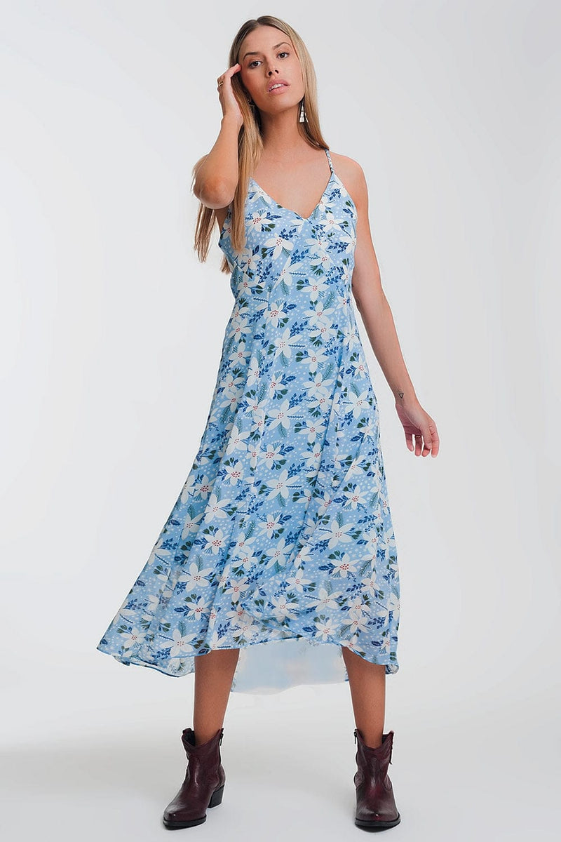 Q2 Women's Dress Cami Strap Maxi Dress in Blue Floral