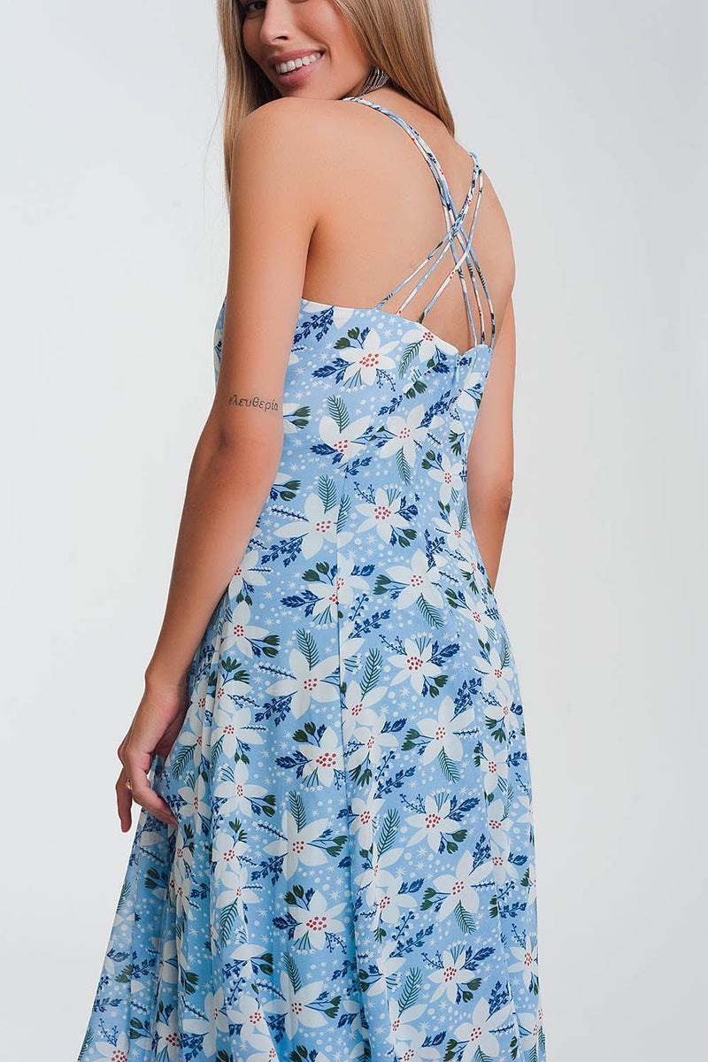Q2 Women's Dress Cami Strap Maxi Dress in Blue Floral