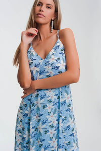 Q2 Women's Dress Cami Strap Maxi Dress in Blue Floral