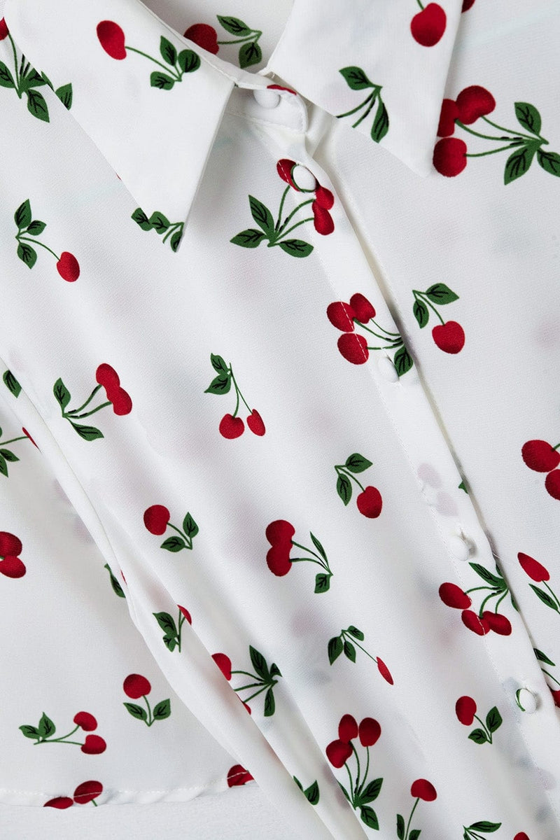 Q2 Women's Dress Cherry Print Short Shirt Dress