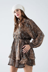 Q2 Women's Dress Chiffon Dress In Brown Leopard Print