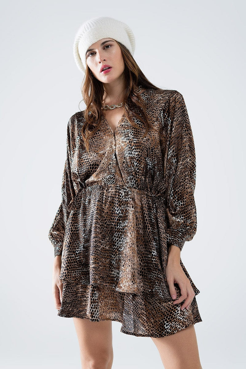 Q2 Women's Dress Chiffon Dress In Brown Leopard Print