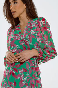Q2 Women's Dress Chiffon Maxi Dress With Floral Print In Green