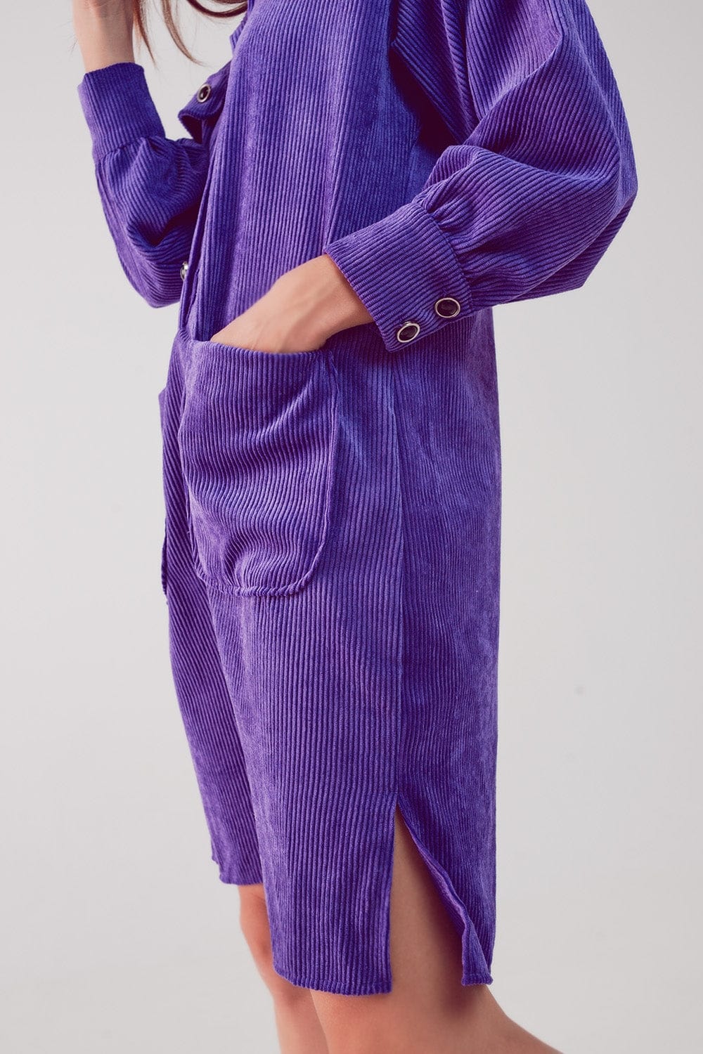Q2 Women's Dress Cord Mini Shirt Dress in Purple