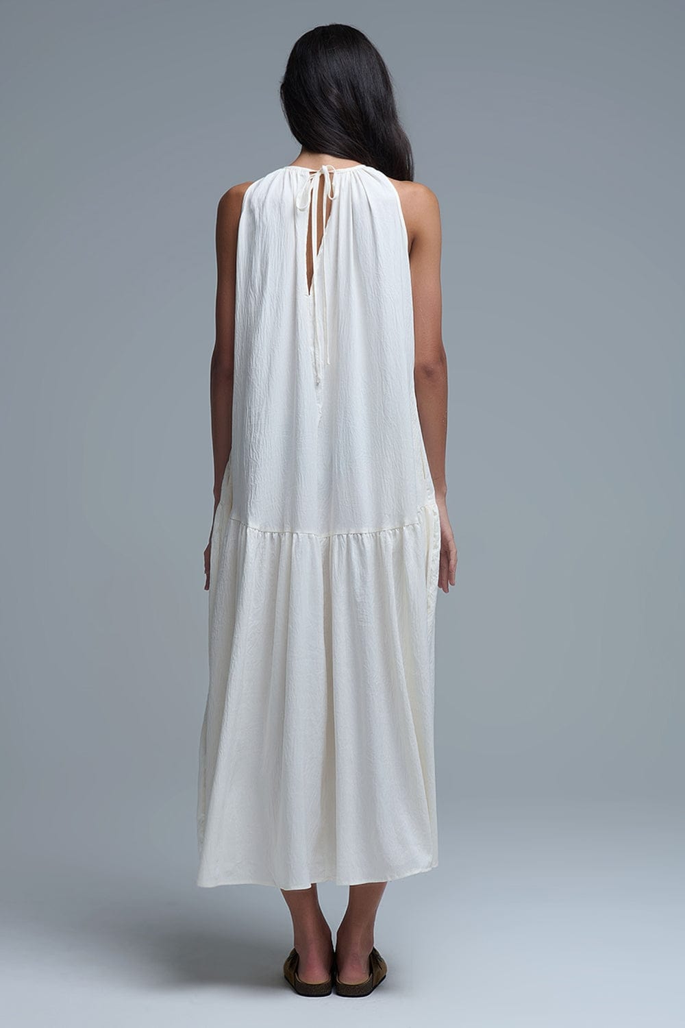 Q2 Women's Dress Cream Halter Neck Maxi Dress With Seam Detailing