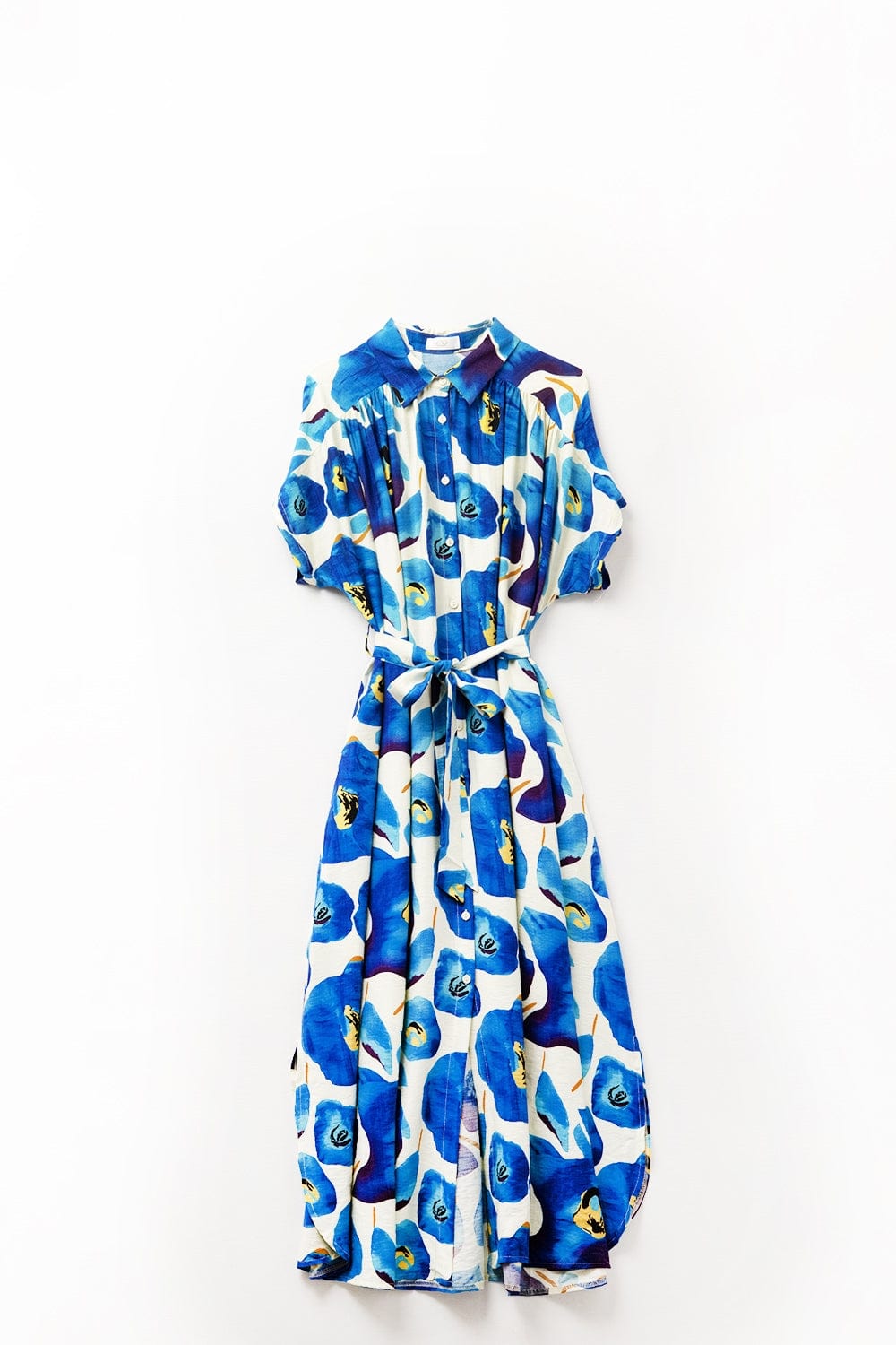 Q2 Women's Dress Floral Bliss Dress In Blue Cyan And Yellow Details