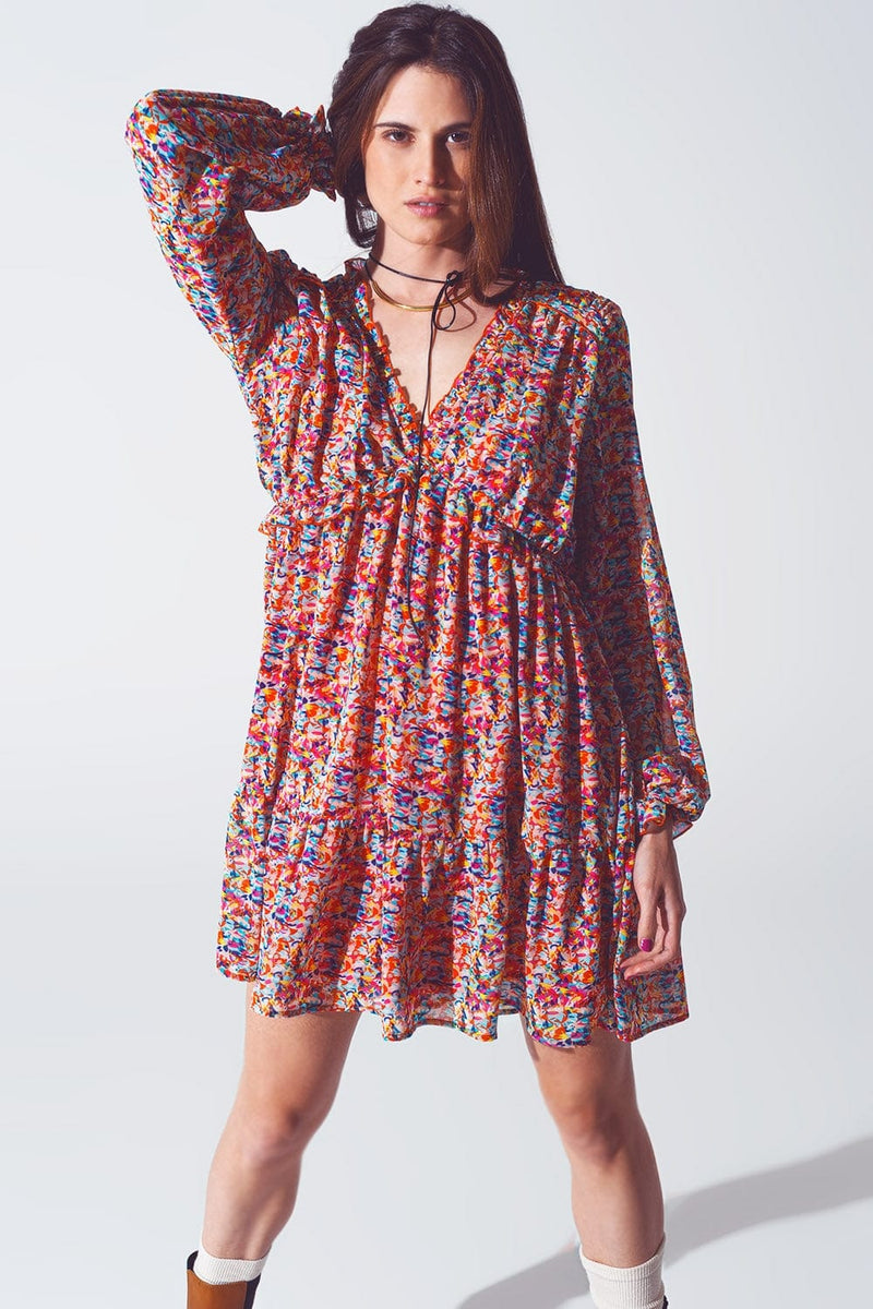 Q2 Women's Dress Floral V Neck Mini Dress in Multicolour