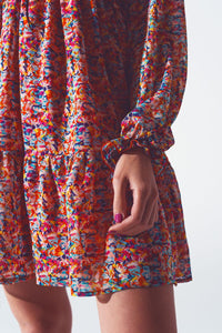 Q2 Women's Dress Floral V Neck Mini Dress in Multicolour