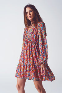 Q2 Women's Dress Floral V Neck Mini Dress in Multicolour