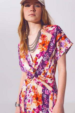 Q2 Women's Dress Flower Print Front Knot Maxi Dress in Multicolour