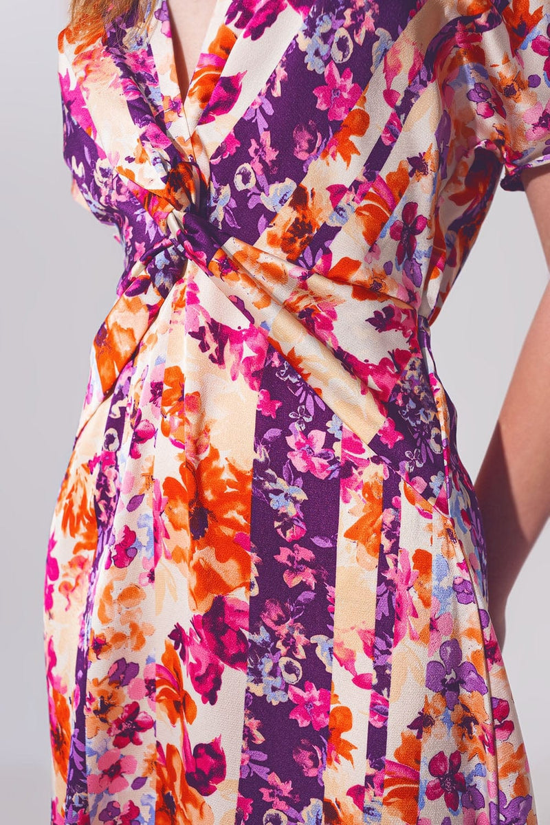 Q2 Women's Dress Flower Print Front Knot Maxi Dress in Multicolour