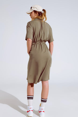 Q2 Women's Dress Flowy Button Up Dress With Belt And Side Pockets