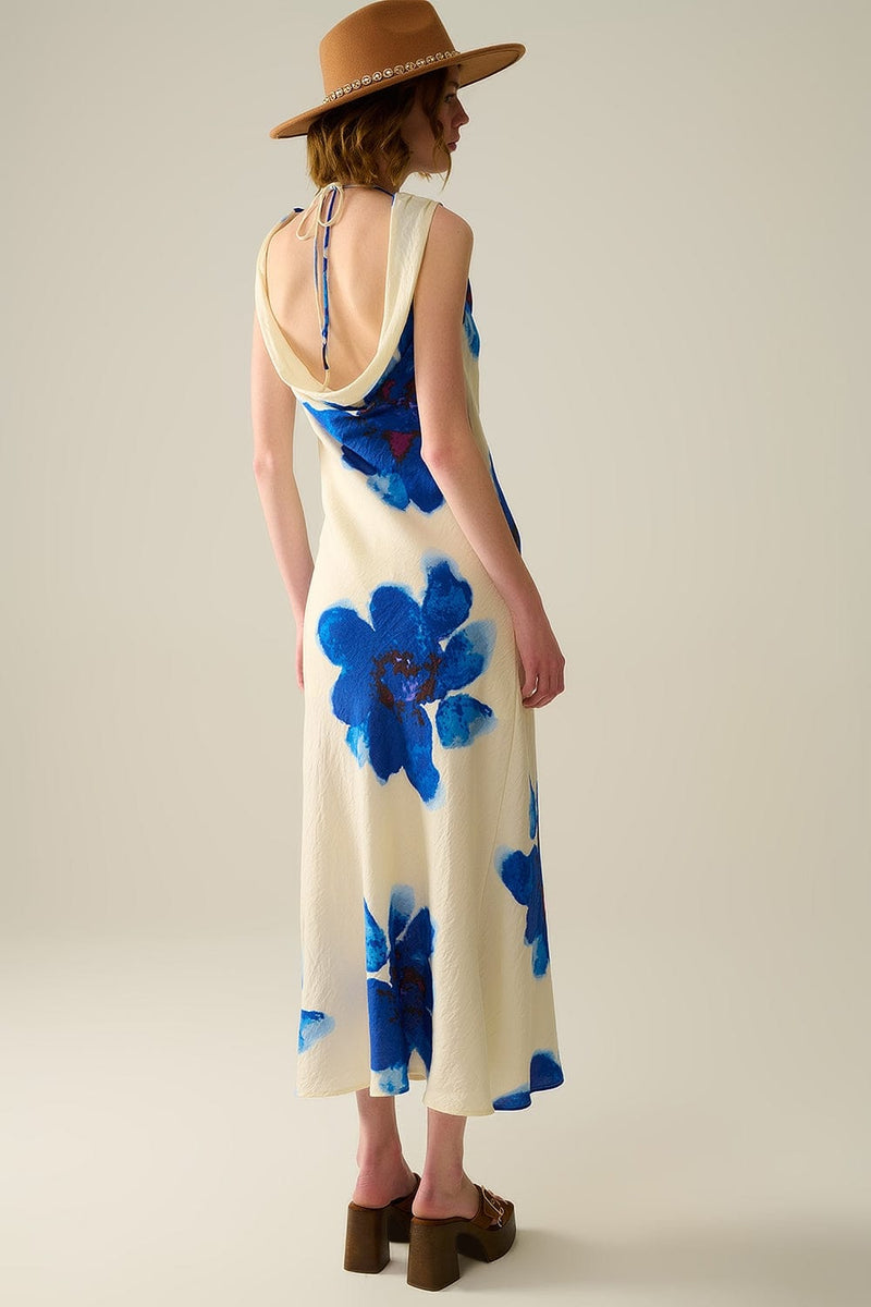 Q2 Women's Dress Flowy Sleeveless Blue Maxi Dress With Floral Print