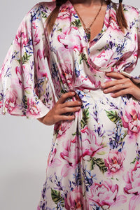 Q2 Women's Dress Flutter Sleeve Maxi Dress in Pink Floral Print