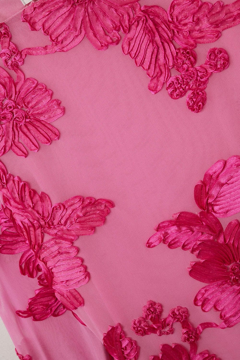 Q2 Women's Dress Fuchsia Chiffon Mini Dress With Floral Brocade